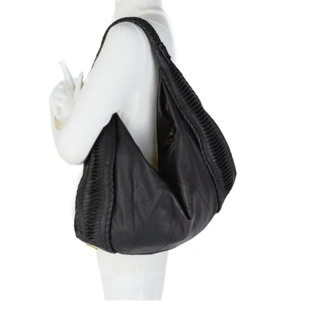 Carriage navy blue leather hobo handbag